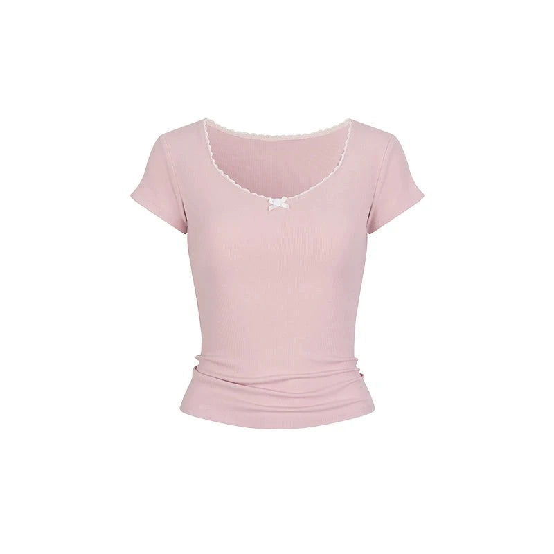 Lace Stitching Bow Top