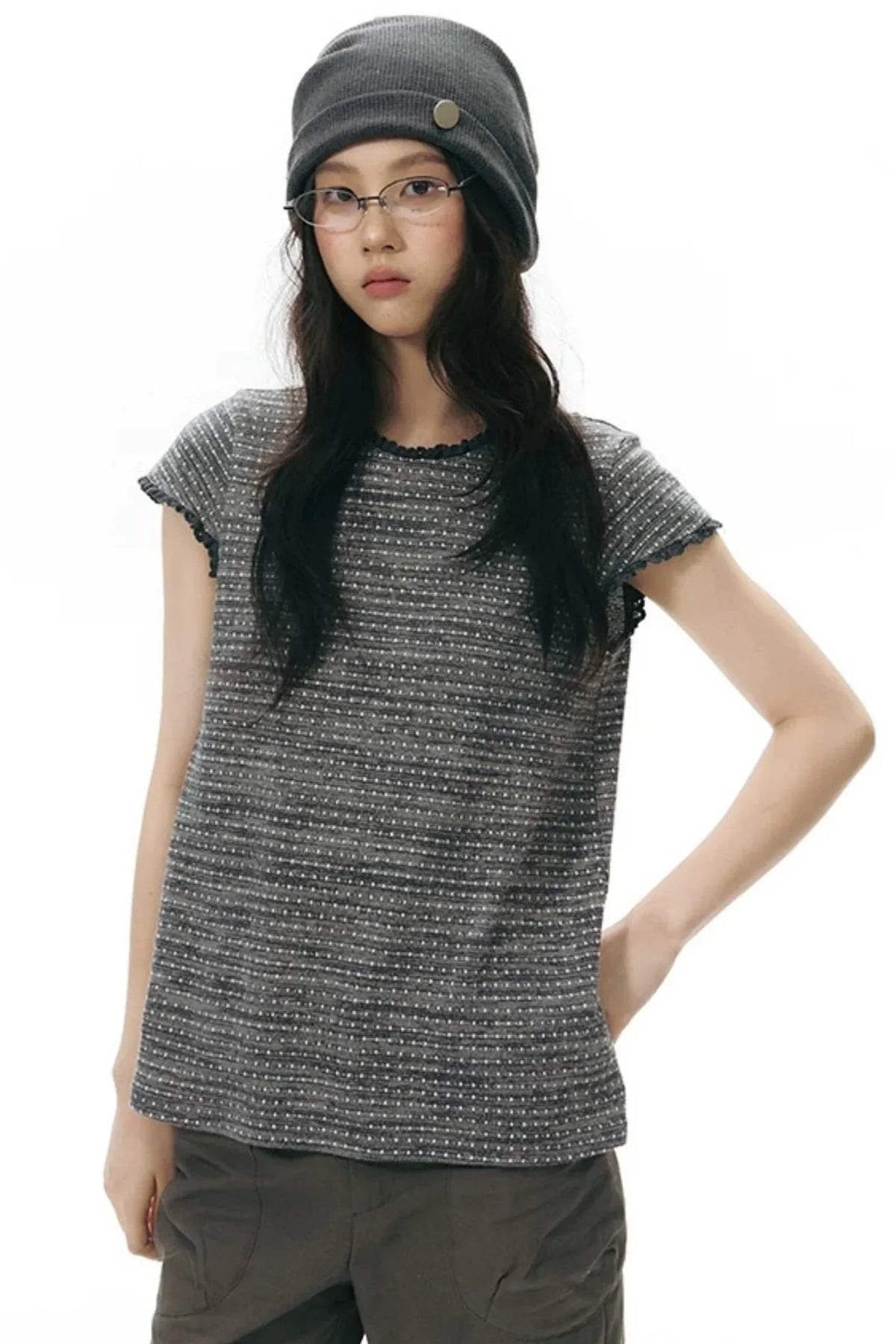Lace Striped Retro Top