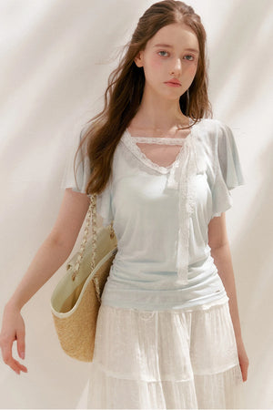 Lace Tie Bowlet Short Sleeve Top