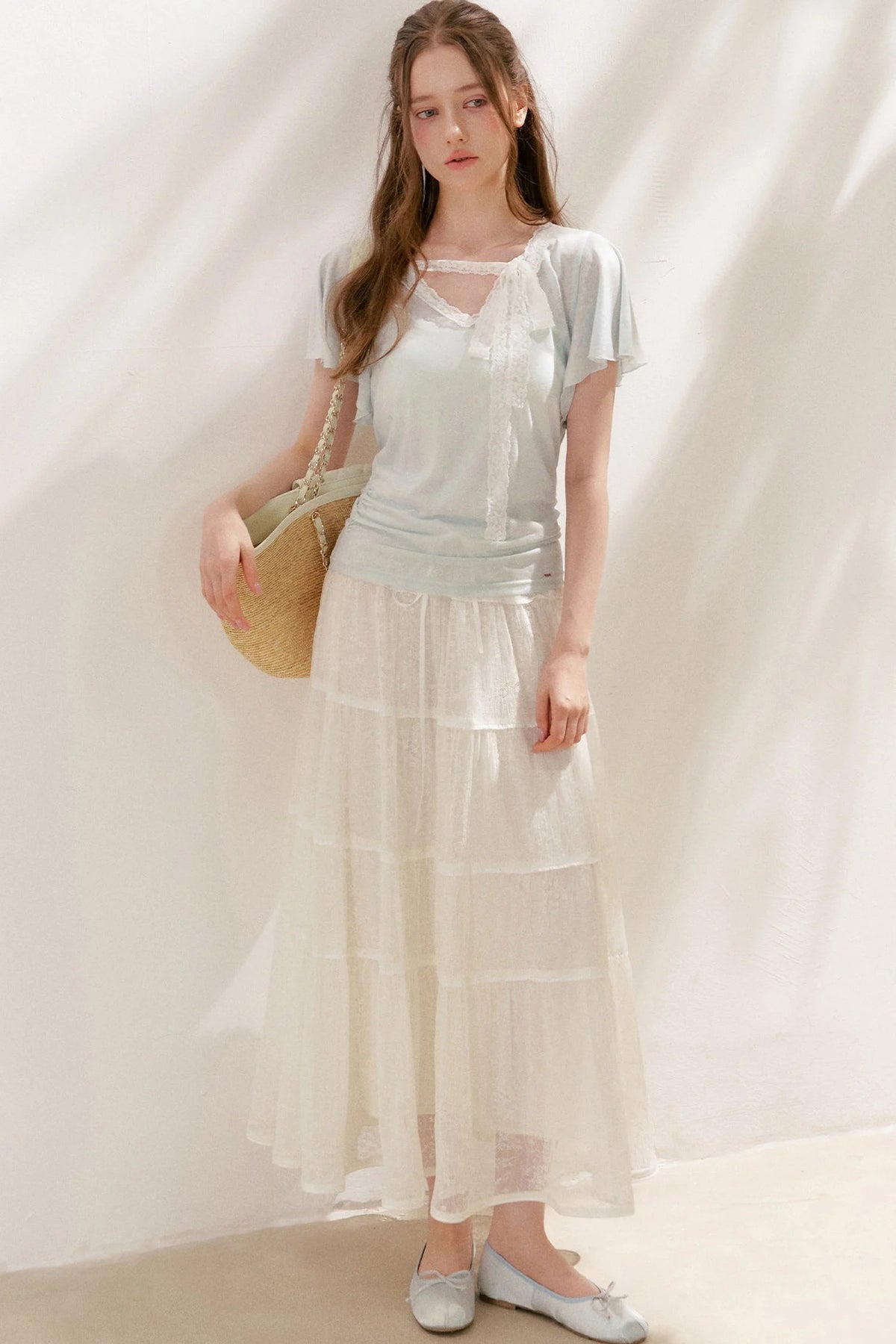 Lace Tie Bowlet Short Sleeve Top