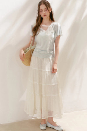 Lace Tie Bowlet Short Sleeve Top