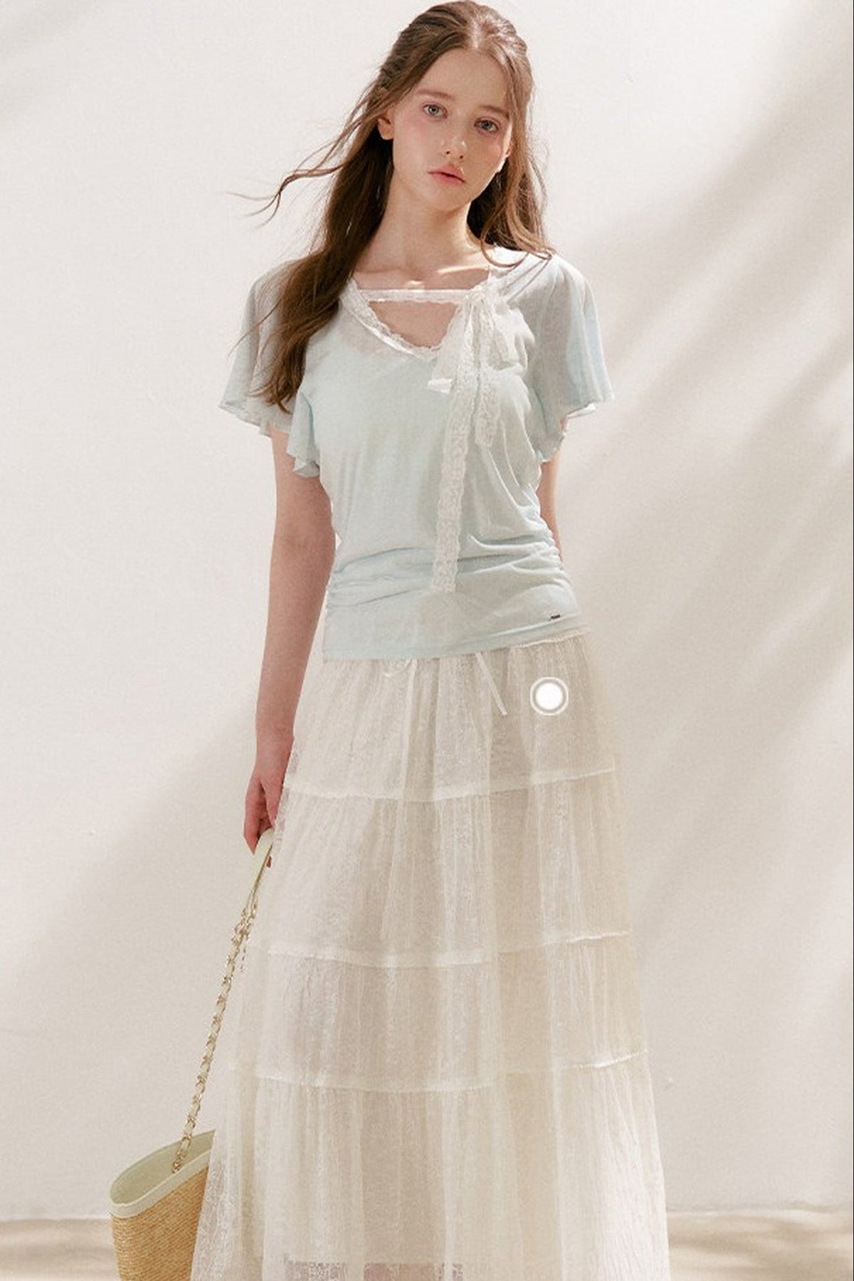 Lace Tie Bowlet Short Sleeve Top