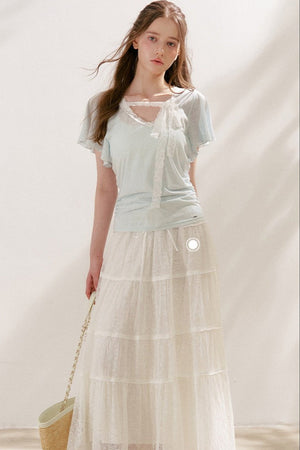 Lace Tie Bowlet Short Sleeve Top
