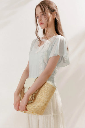 Lace Tie Bowlet Short Sleeve Top