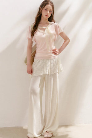 Lace Tie Bowlet Short Sleeve Top