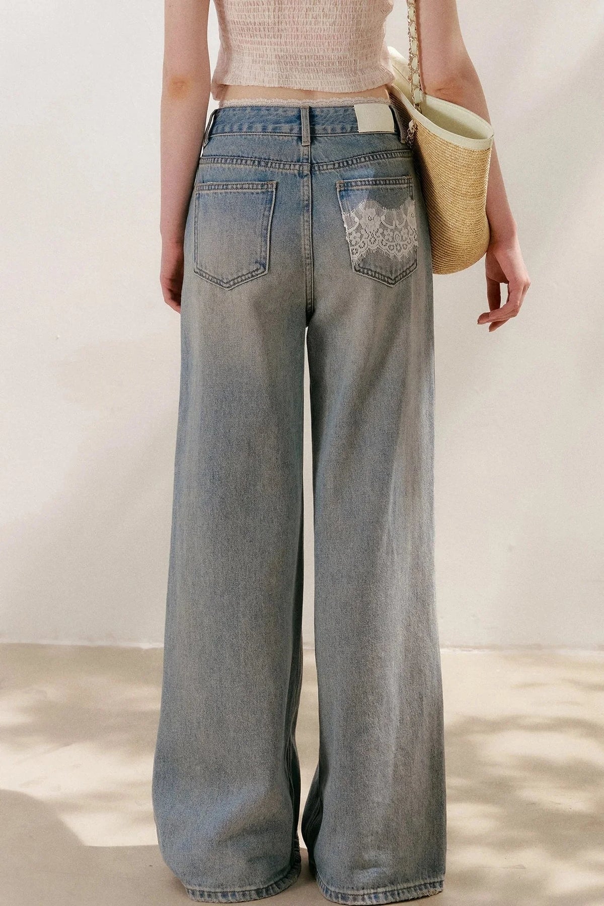 Lace Tie-Up Wide-Leg Jeans