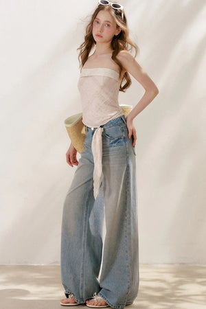 Lace Tie-Up Wide-Leg Jeans