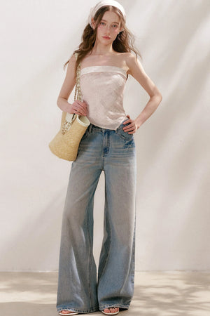 Lace Tie-Up Wide-Leg Jeans