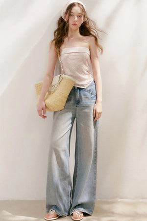 Lace Tie-Up Wide-Leg Jeans