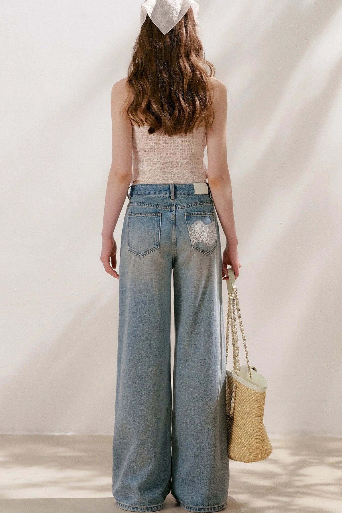 Lace Tie-Up Wide-Leg Jeans
