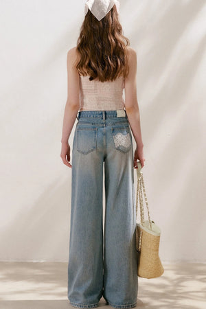 Lace Tie-Up Wide-Leg Jeans