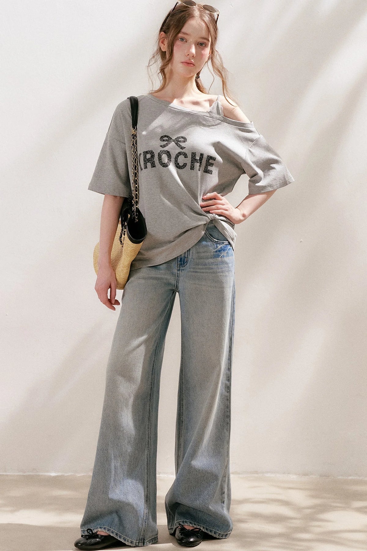 Lace Tie-Up Wide-Leg Jeans