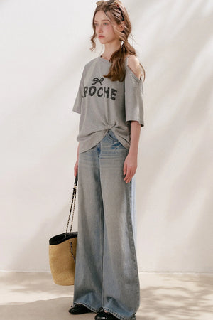 Lace Tie-Up Wide-Leg Jeans