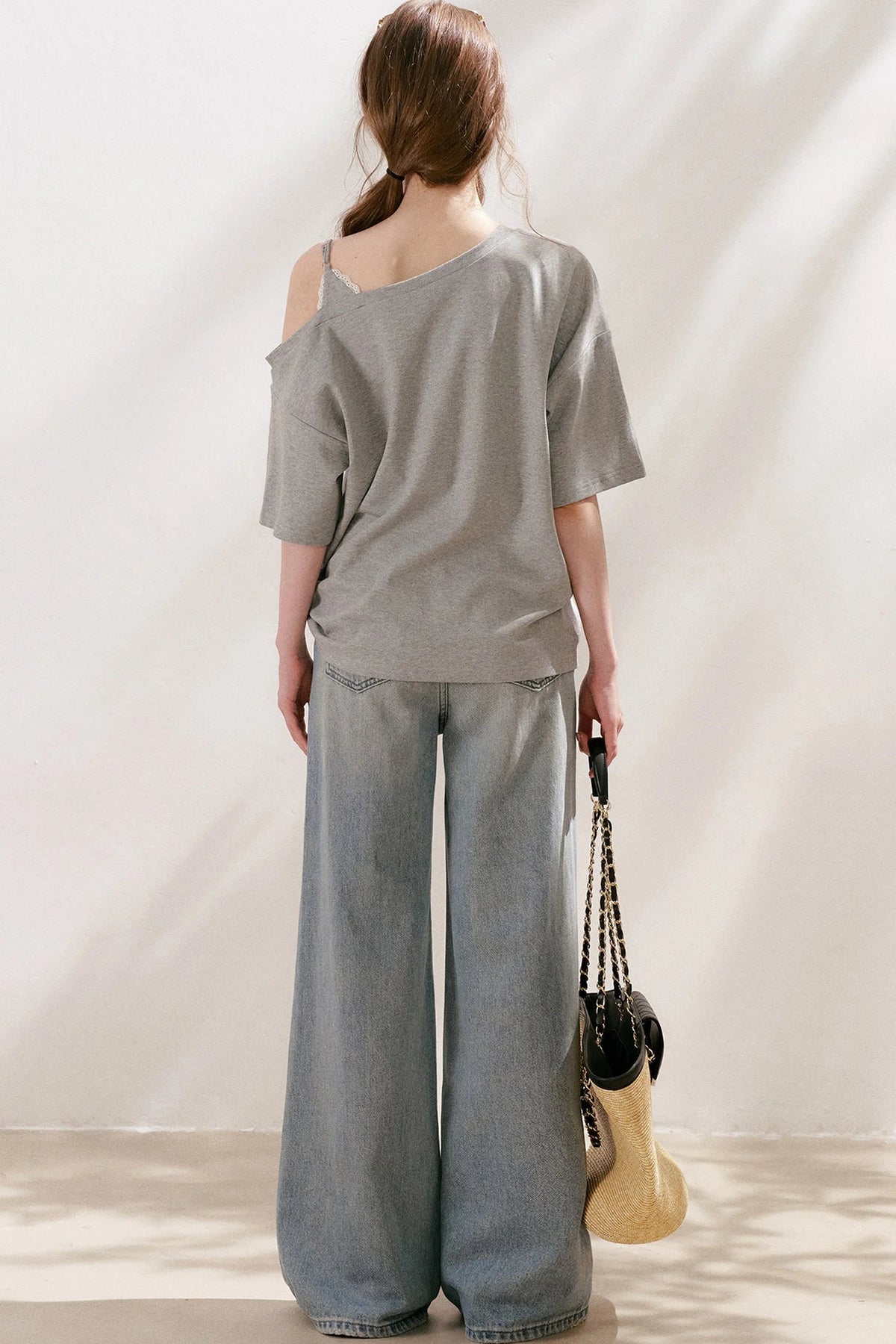 Lace Tie-Up Wide-Leg Jeans