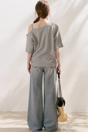 Lace Tie-Up Wide-Leg Jeans