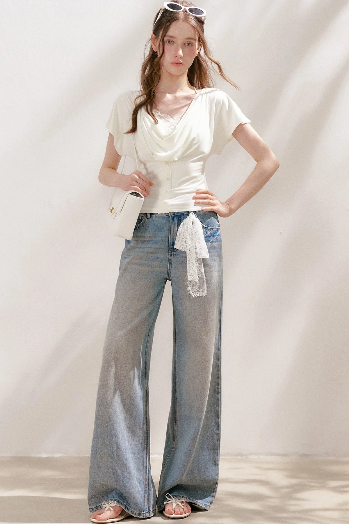 Lace Tie-Up Wide-Leg Jeans