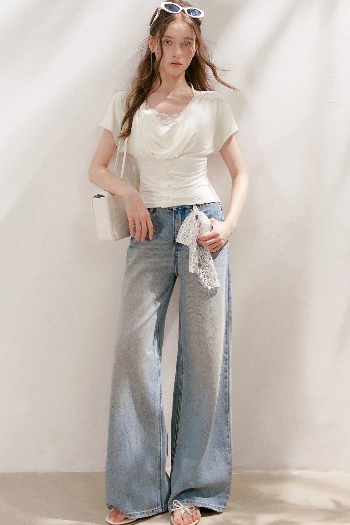 Lace Tie-Up Wide-Leg Jeans