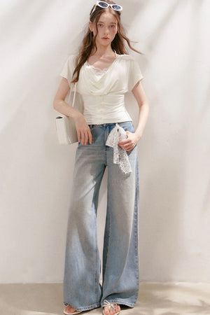 Lace Tie-Up Wide-Leg Jeans
