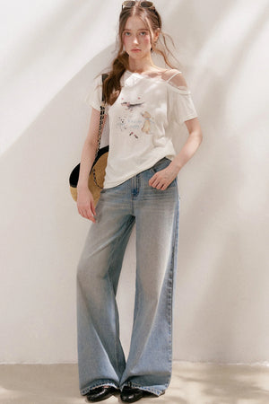 Lace Tie-Up Wide-Leg Jeans