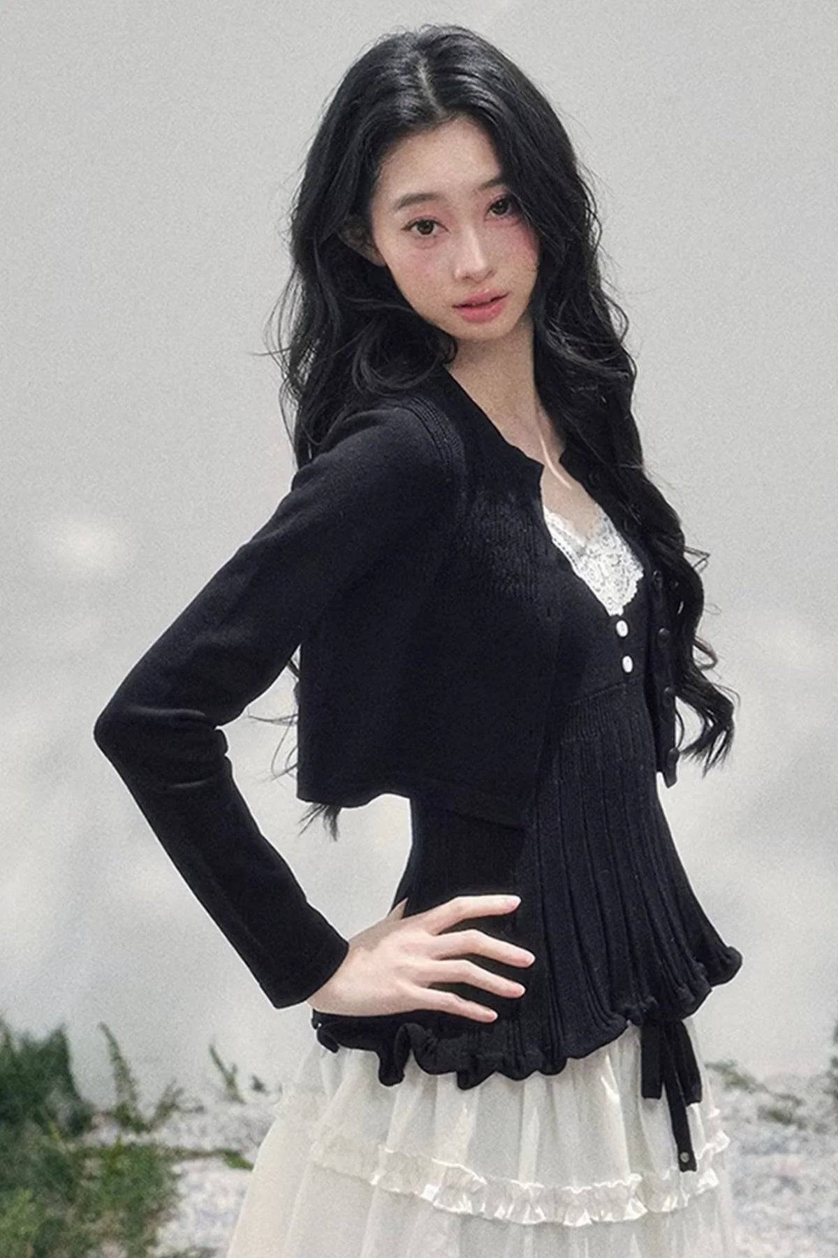 Lace Trim Camisole Cardigan Set-Up