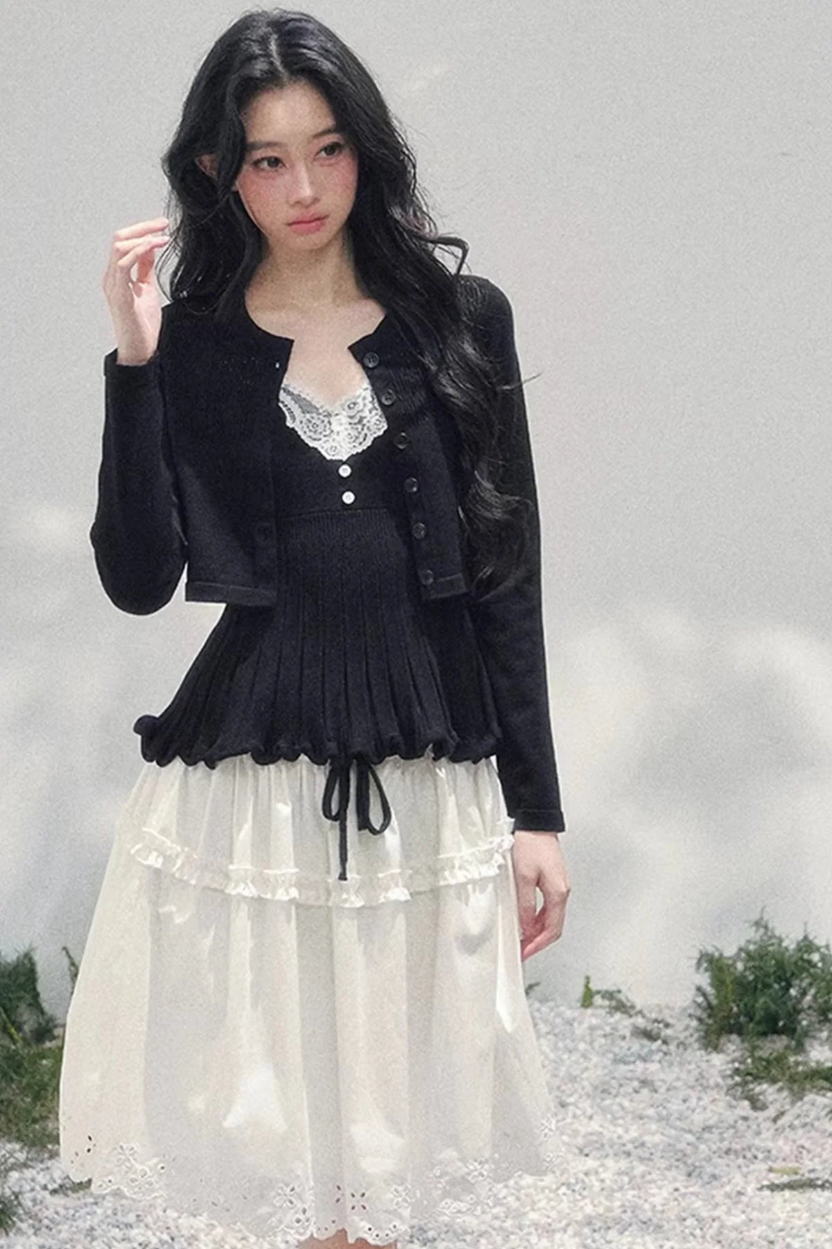 Lace Trim Camisole Cardigan Set-Up