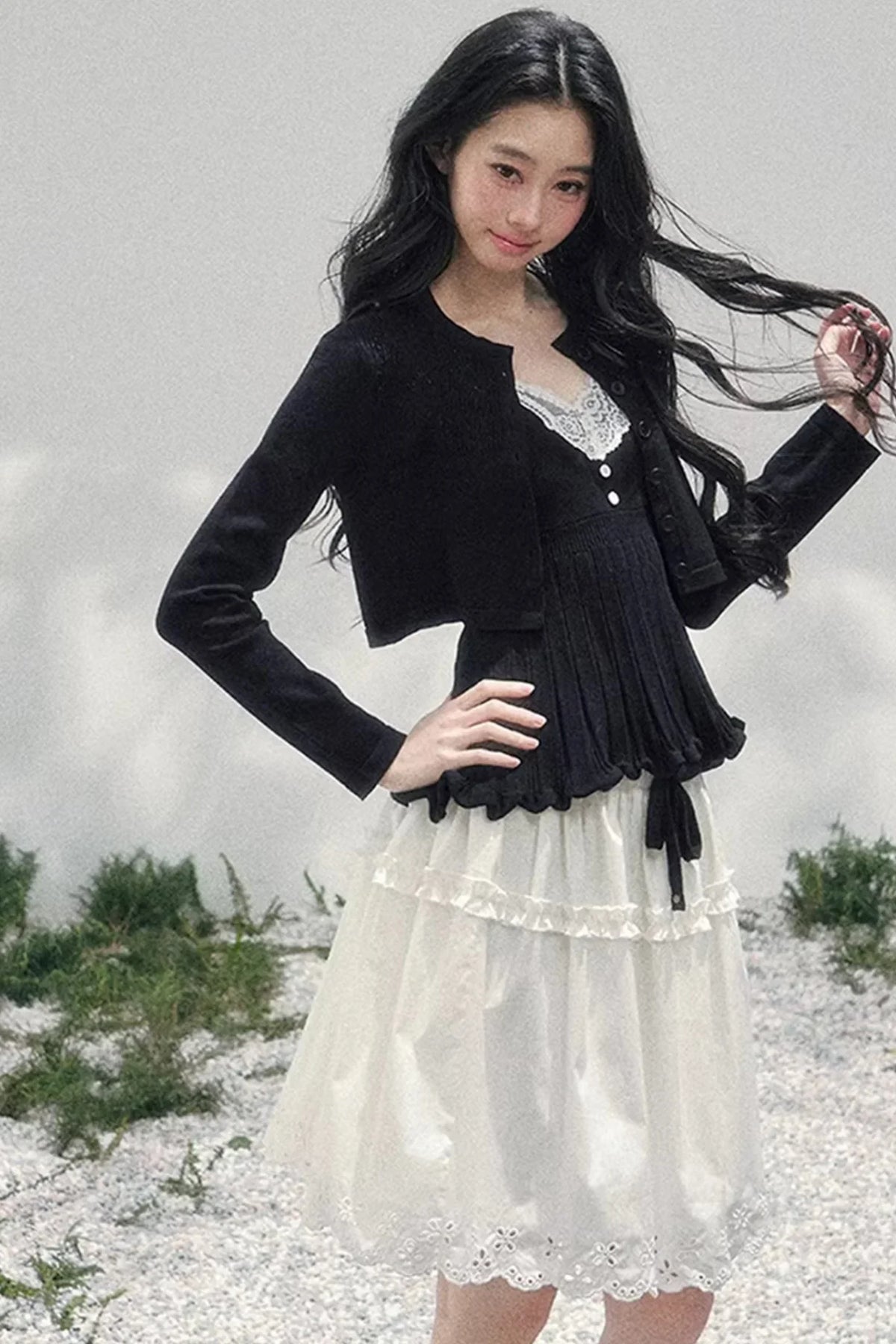 Lace Trim Camisole Cardigan Set-Up