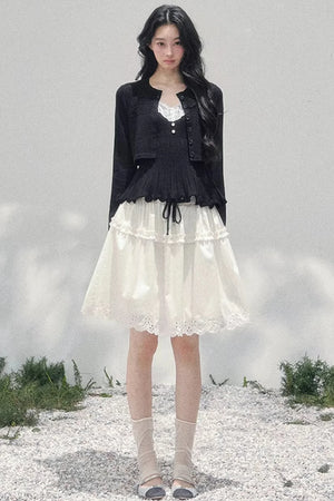 Lace Trim Camisole Cardigan Set-Up