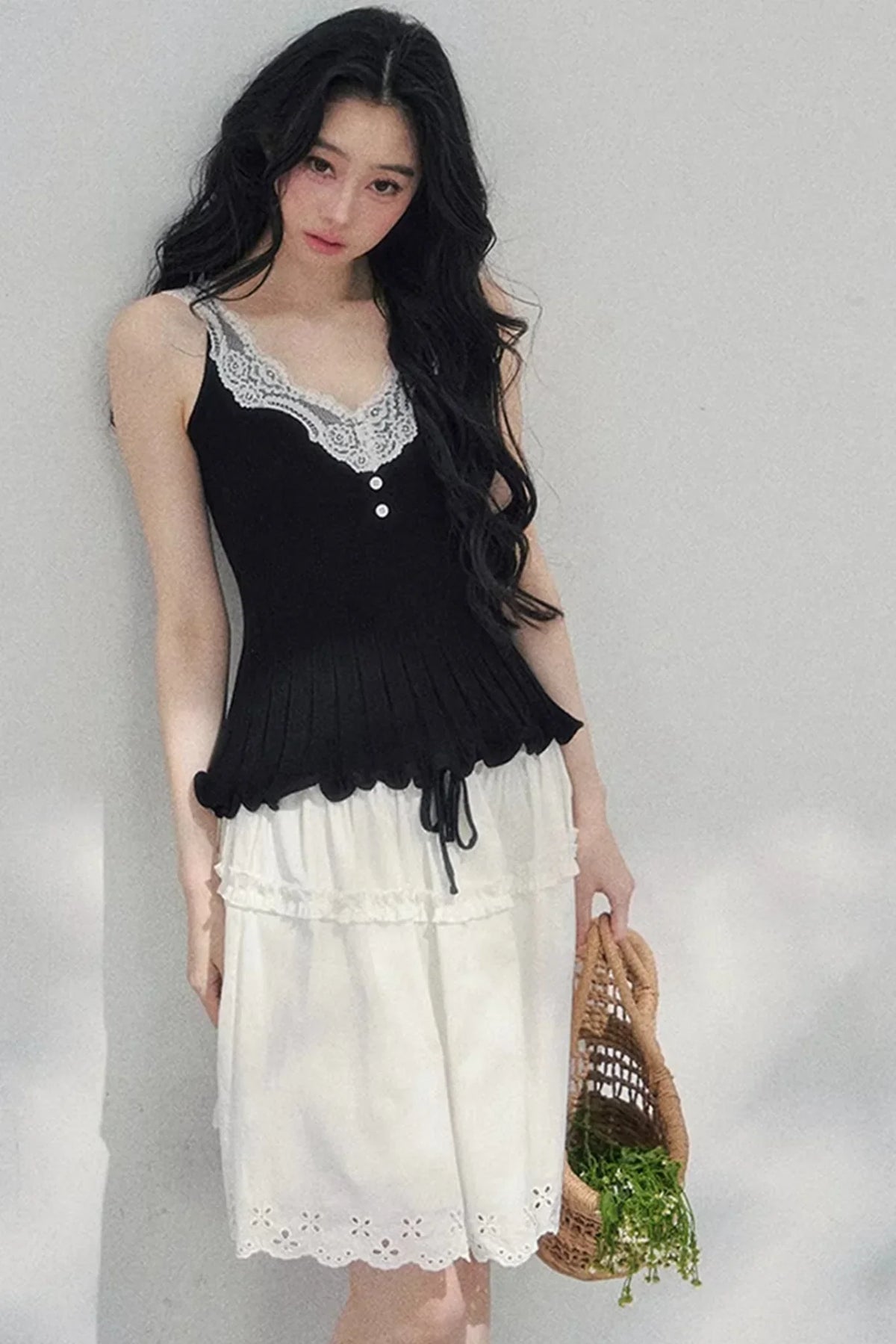 Lace Trim Camisole Cardigan Set-Up