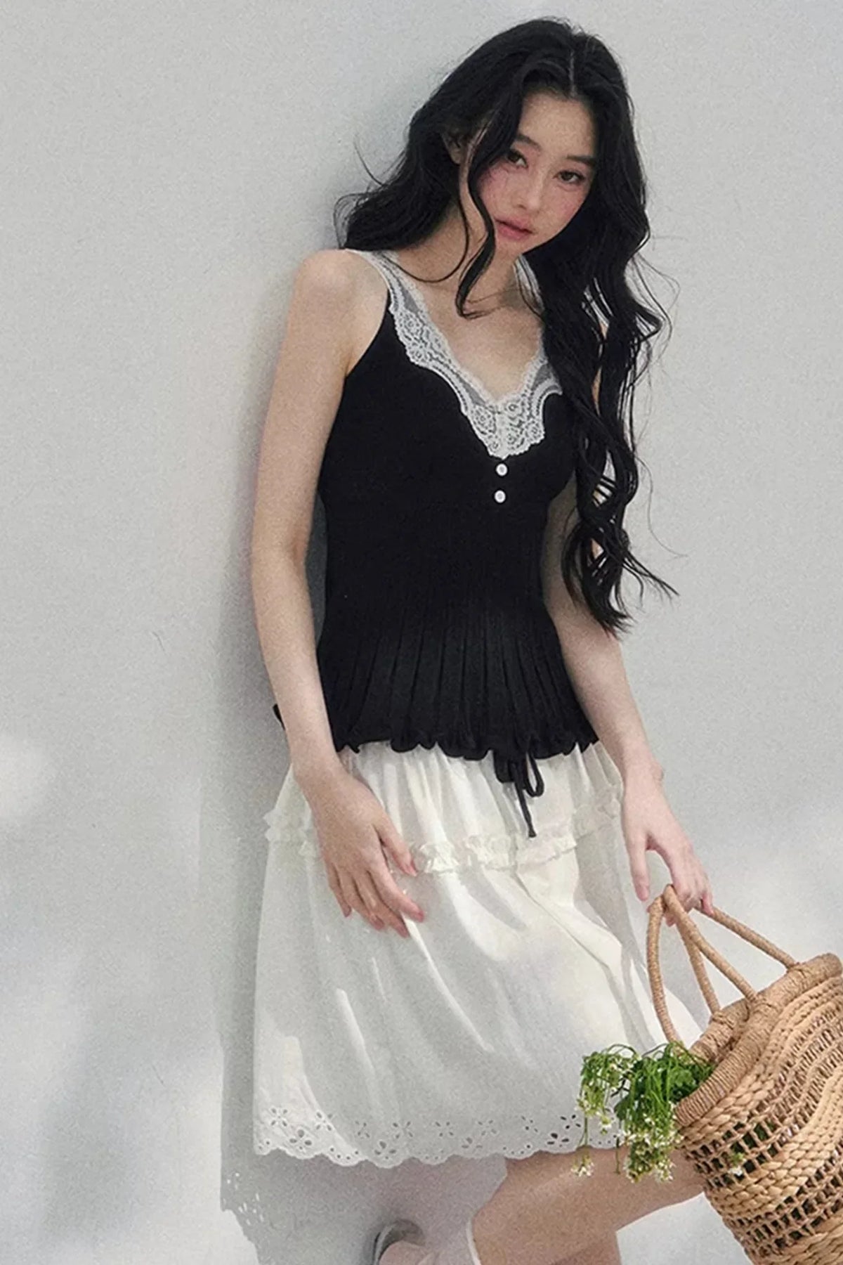 Lace Trim Camisole Cardigan Set-Up