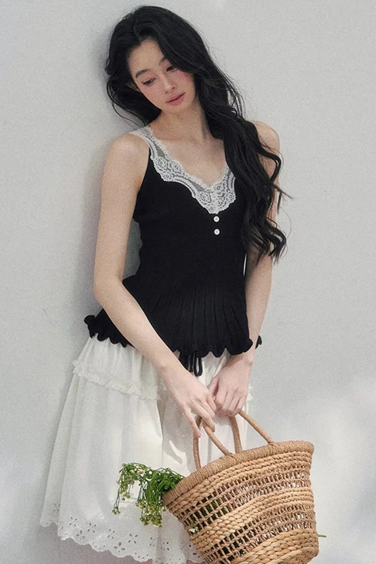 Lace Trim Camisole Cardigan Set-Up