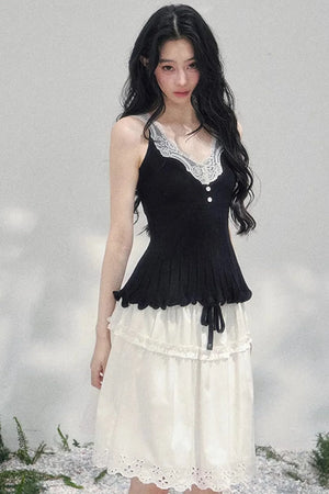 Lace Trim Camisole Cardigan Set-Up
