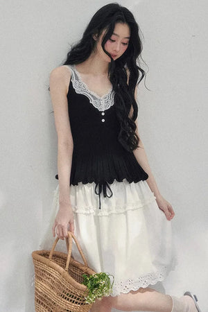 Lace Trim Camisole Cardigan Set-Up