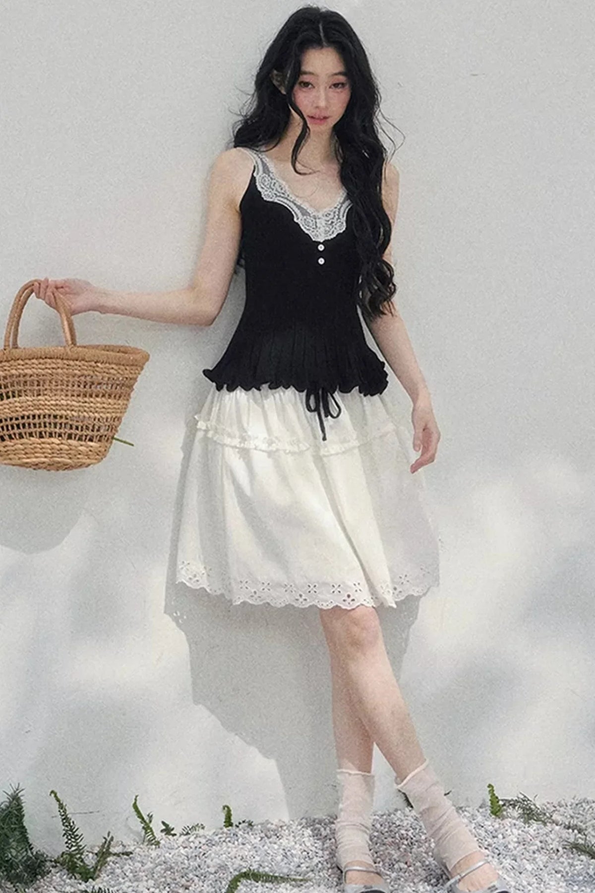 Lace Trim Camisole Cardigan Set-Up