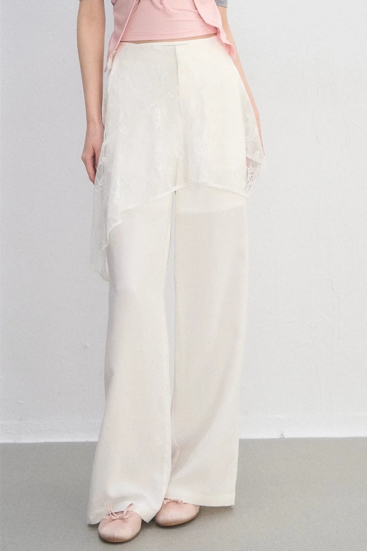 Lace Trim Casual Wide-Leg Pants