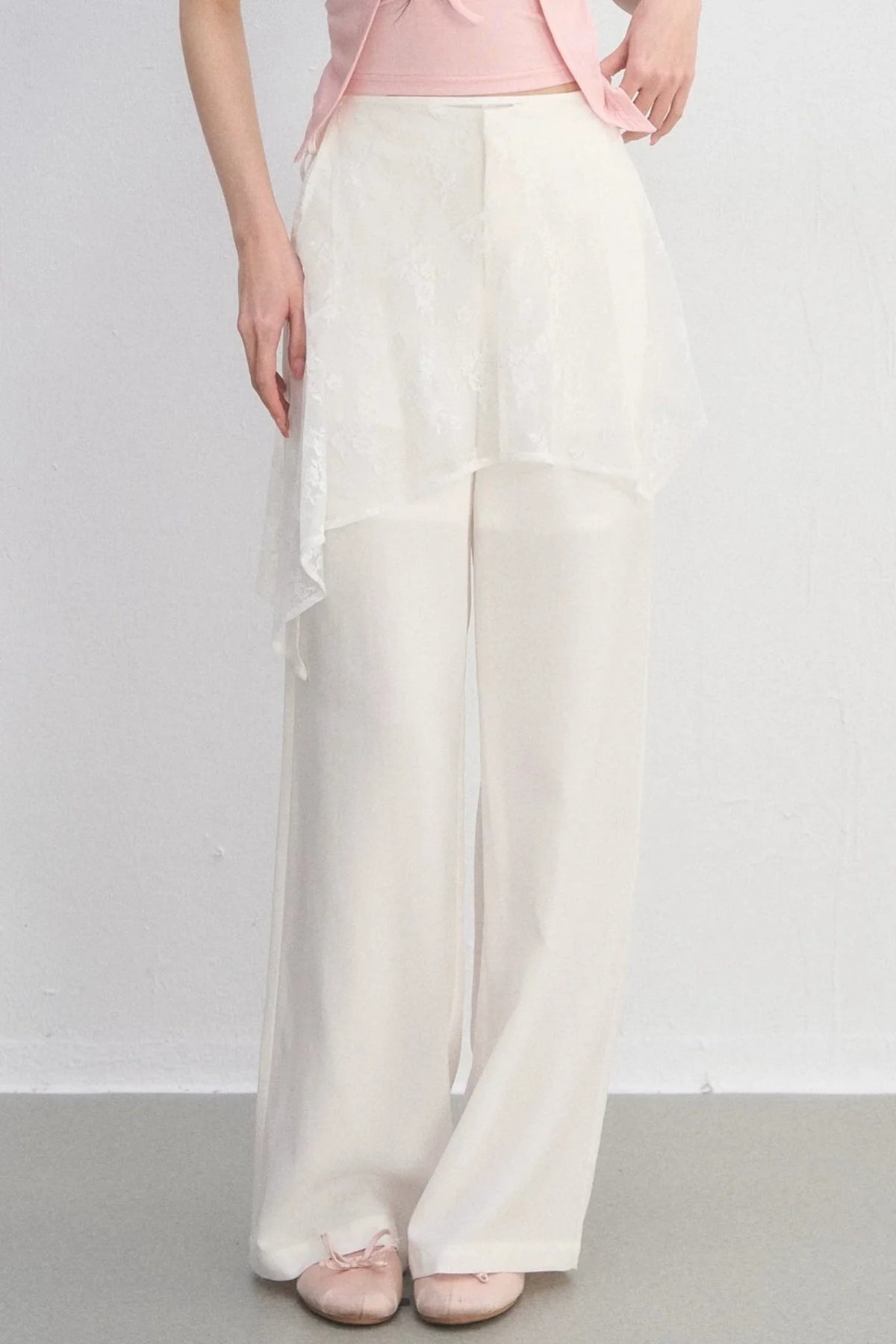 Lace Trim Casual Wide-Leg Pants