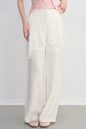 Lace Trim Casual Wide-Leg Pants