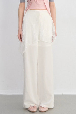 Lace Trim Casual Wide-Leg Pants