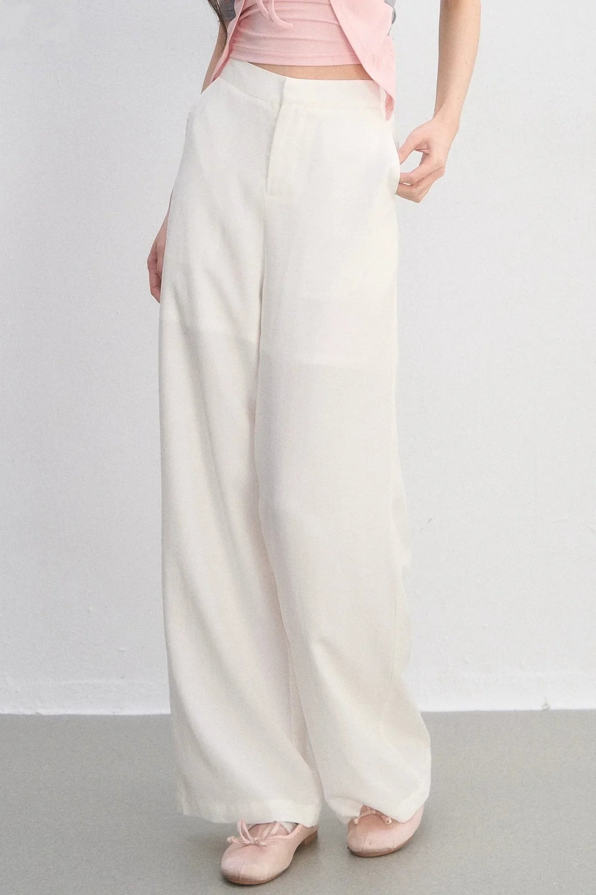 Lace Trim Casual Wide-Leg Pants