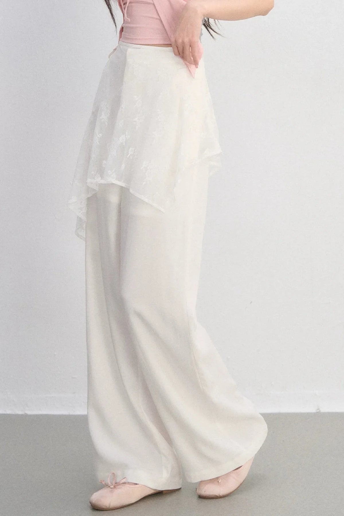 Lace Trim Casual Wide-Leg Pants