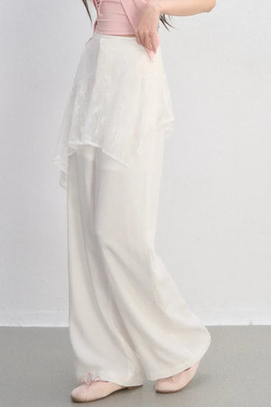 Lace Trim Casual Wide-Leg Pants