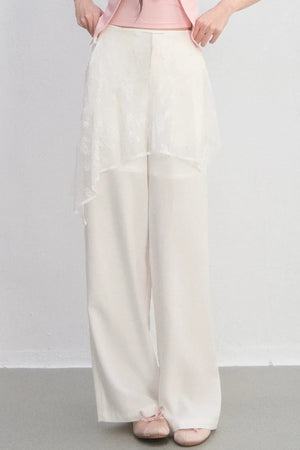 Lace Trim Casual Wide-Leg Pants