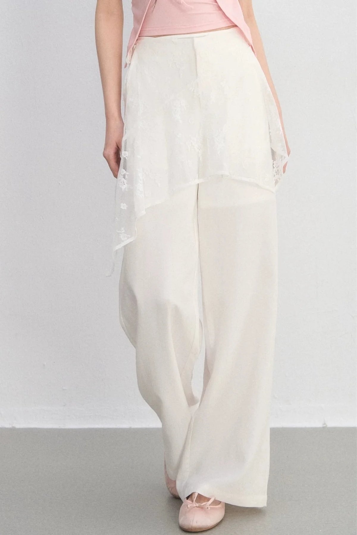 Lace Trim Casual Wide-Leg Pants