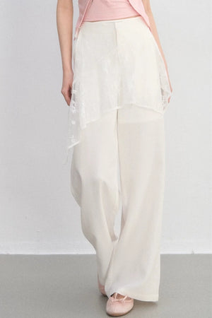 Lace Trim Casual Wide-Leg Pants
