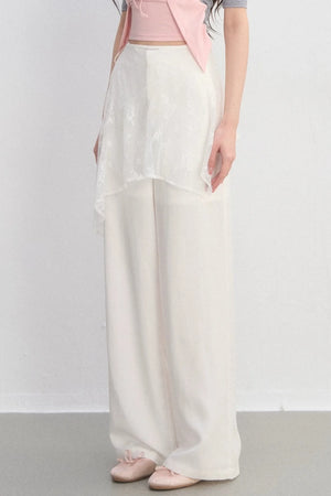 Lace Trim Casual Wide-Leg Pants