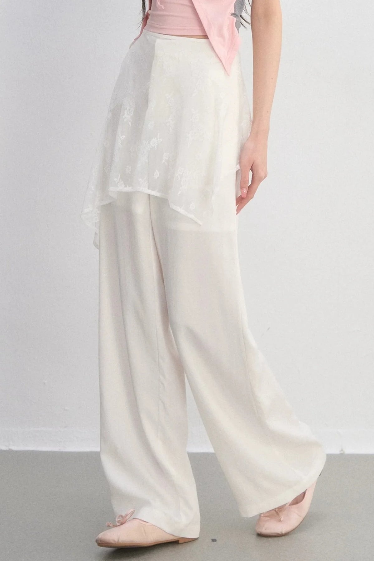 Lace Trim Casual Wide-Leg Pants
