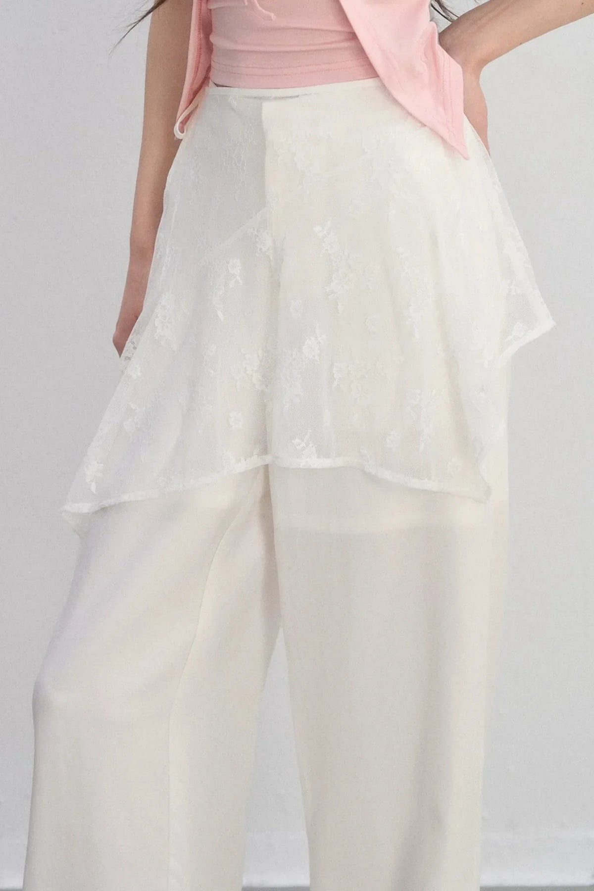 Lace Trim Casual Wide-Leg Pants