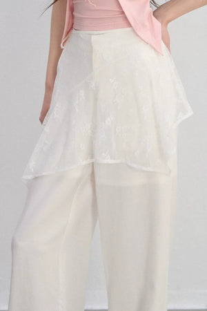 Lace Trim Casual Wide-Leg Pants