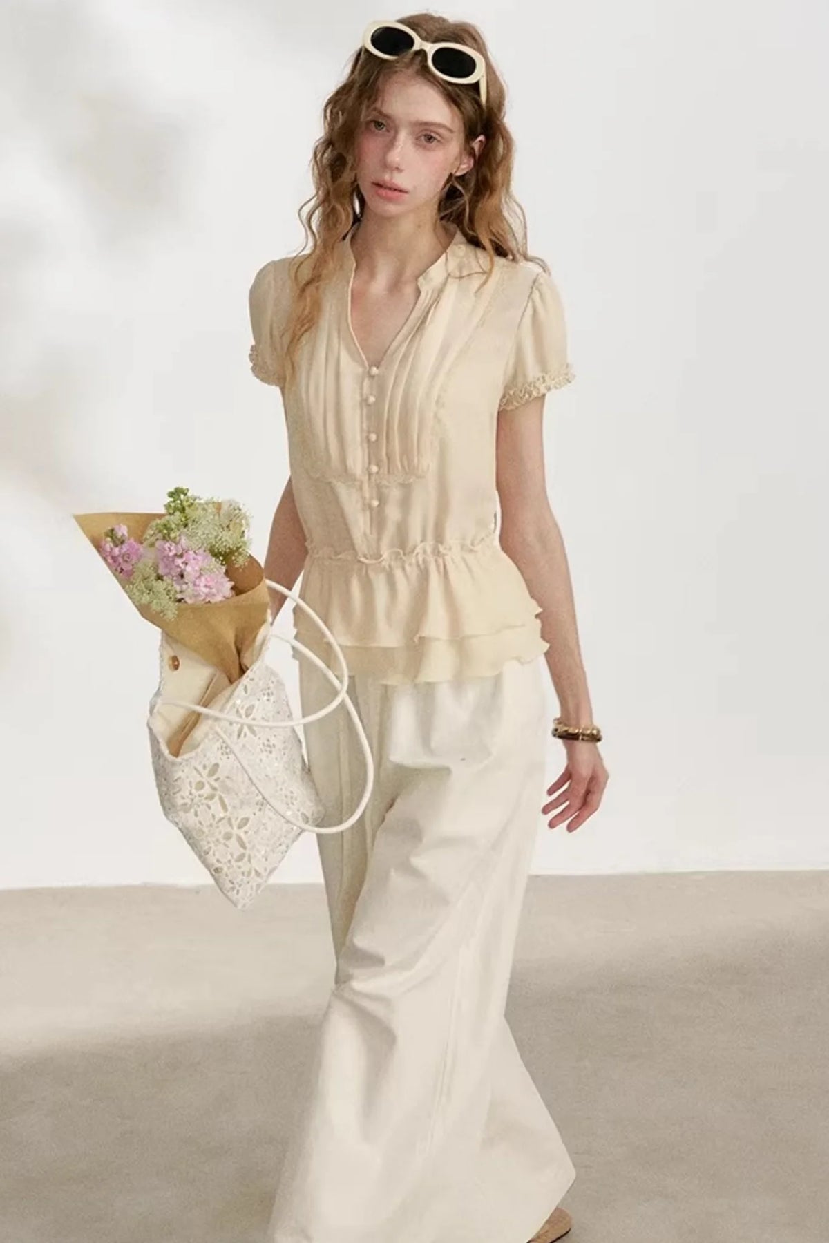 Lace Trim Chiffon Blouse