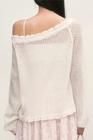 Lace Trim Hollow-Out Off-Shoulder Knit Top and Floral Skirt Set-Up