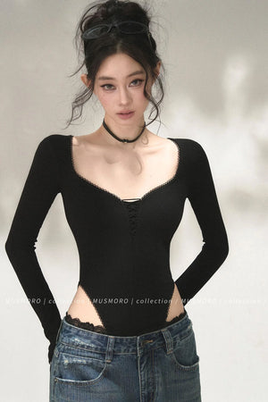 Lace Trim Long Sleeve Bodysuit